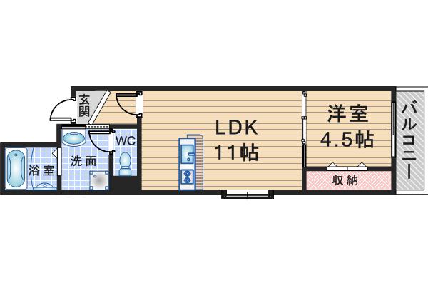 HERBE豊中曽根(1LDK/3階)の間取り写真