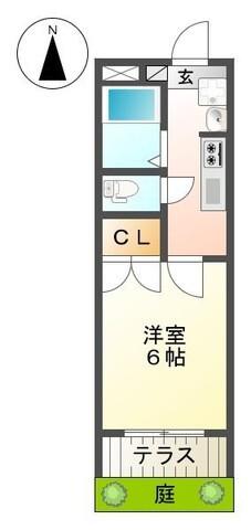 アウローラ(1K/1階)の間取り写真