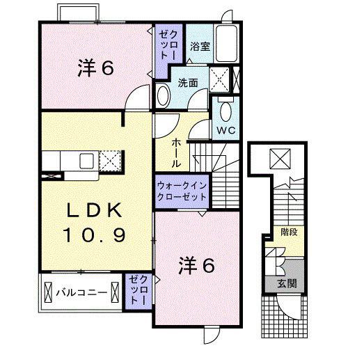 クレメントB棟(2LDK/2階)の間取り写真