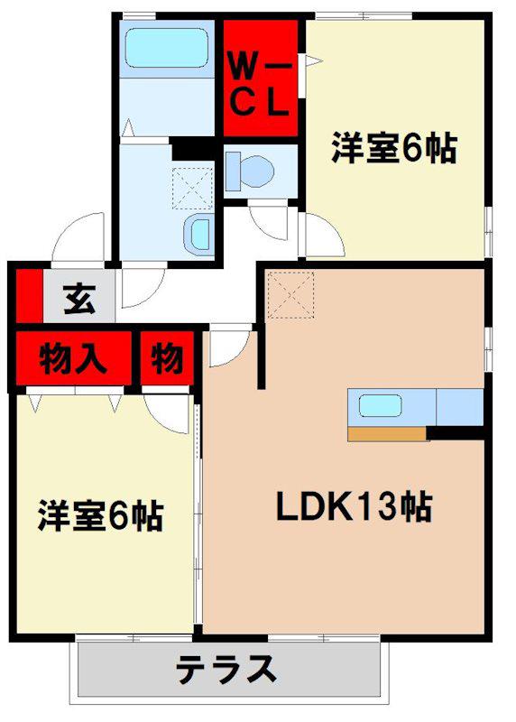 エクレールD棟(2LDK/1階)の間取り写真