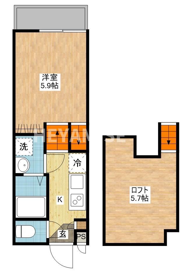 デ・クメール西小路(1SK/2階)の間取り写真