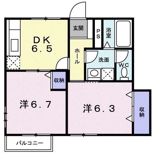 オリーブハイツ(2DK/1階)の間取り写真