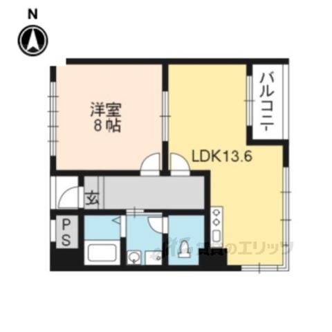 京福修学院第2マンション(1LDK/3階)の間取り写真