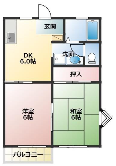 グリーンステージ藤沢(2DK/2階)の間取り写真