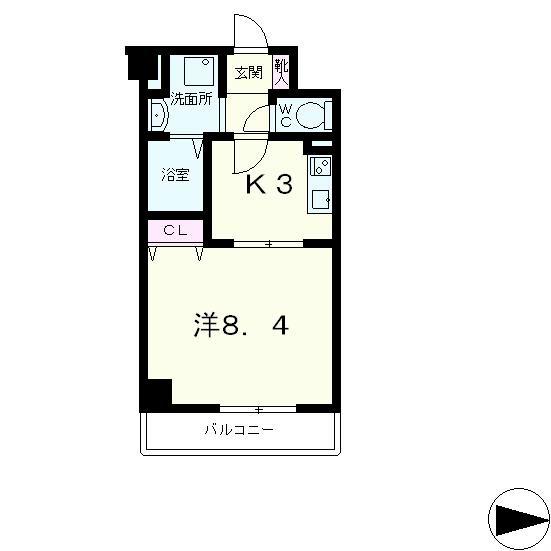 グレース大嘉(1K/3階)の間取り写真