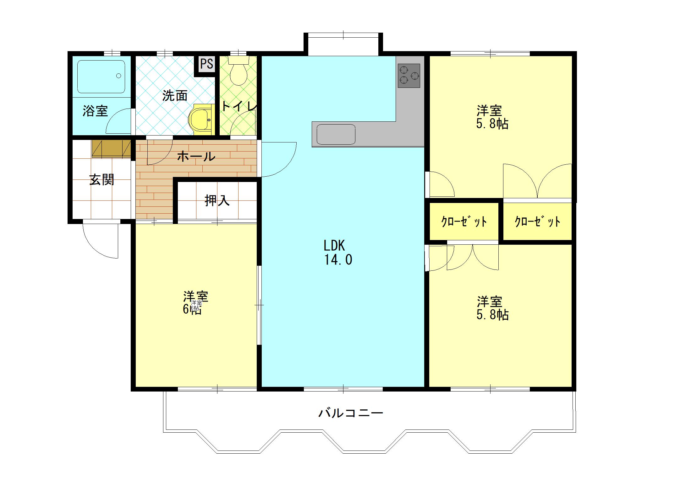 第2シャトーナツヤマ(3LDK/3階)の間取り写真