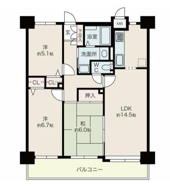 サンシティ道三町(3LDK/7階)の間取り写真