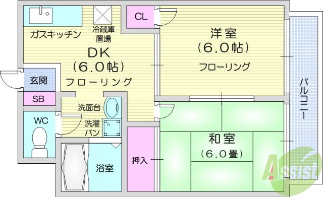 エルシティⅡ(2DK/1階)の間取り写真