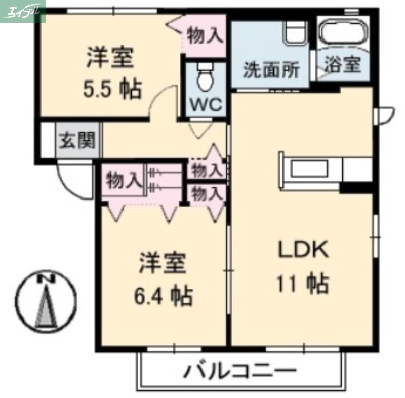 ロフティ壱番館(2LDK/2階)の間取り写真