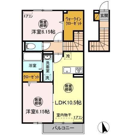 ハーモニアス浜野202(2LDK/2階)の間取り写真