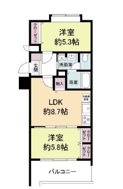 グランパーク天神(2LDK/9階)の間取り写真