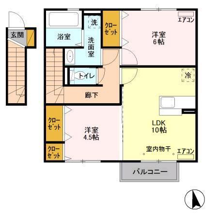 アヴニールA(2LDK/2階)の間取り写真