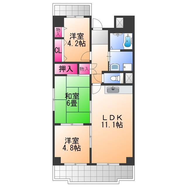 ポルト泉大津(3LDK/4階)の間取り写真