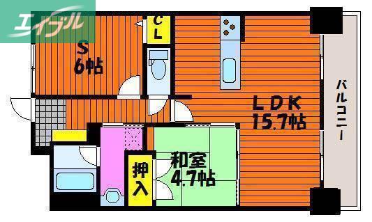 アルファステイツ岡山駅西(2LDK/8階)の間取り写真