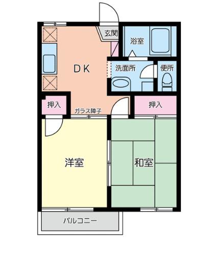 クリスタルハイツ(2DK/1階)の間取り写真
