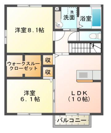 エスポワールトワダ(2LDK/2階)の間取り写真