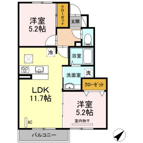 セジュールゆう(2LDK/1階)の間取り写真