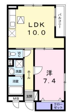 フルー リール(1LDK/1階)の間取り写真