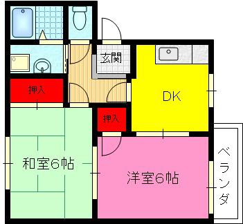 グリーンハイム松川(2K/1階)の間取り写真