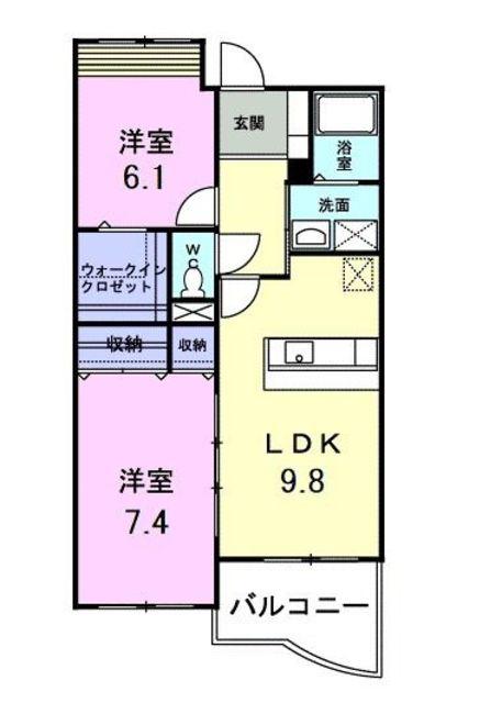 パイン・ヒルズ参番館(2LDK/2階)の間取り写真
