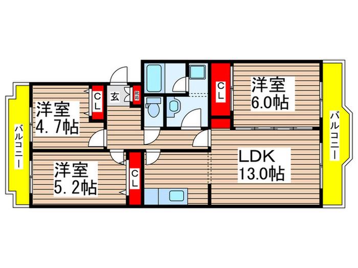 ドエル八千代台3(3LDK/3階)の間取り写真