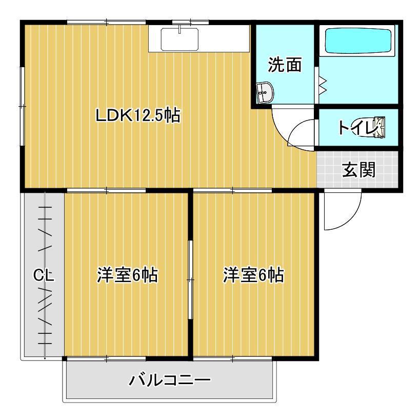 ヴィラプリンスゴールドB(2LDK/1階)の間取り写真