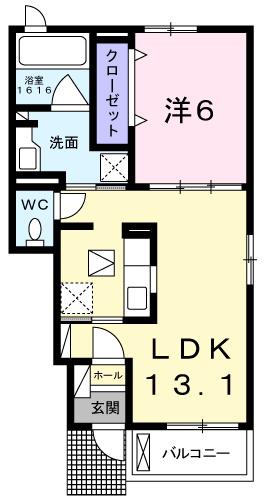 カーサ セレーナB(1LDK/1階)の間取り写真