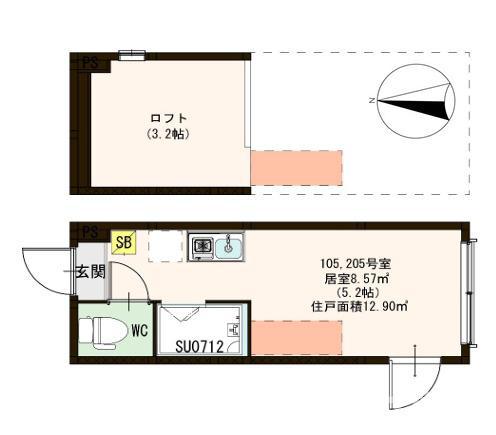 ハーモニーテラス氷川町(ワンルーム/2階)の間取り写真
