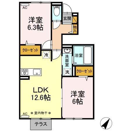 ペニーレイン(2LDK/1階)の間取り写真