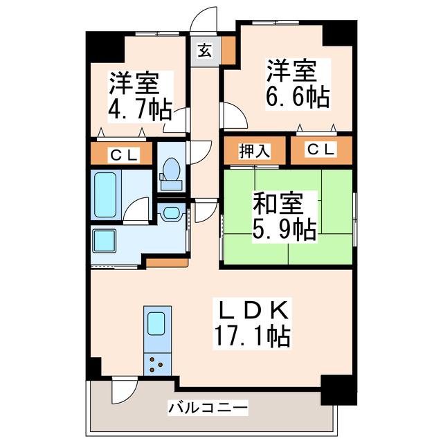 サムティ西熊本(3LDK/5階)の間取り写真