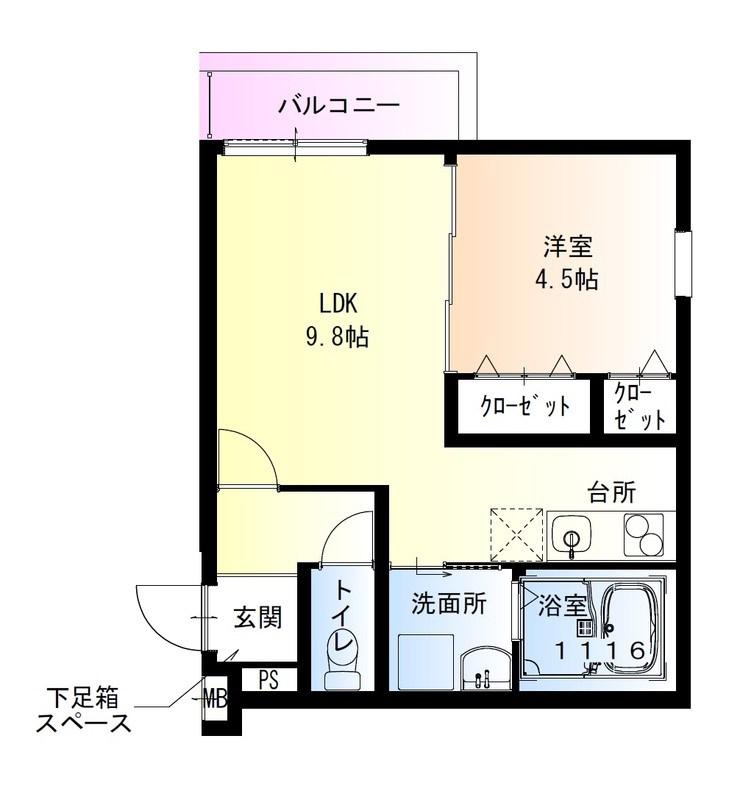フジパレス甲東園2番館(1LDK/1階)の間取り写真