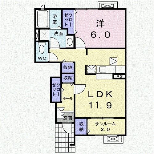 ロゼ・フルール(1LDK/1階)の間取り写真