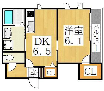 ピュア夕陽丘(1DK/3階)の間取り写真