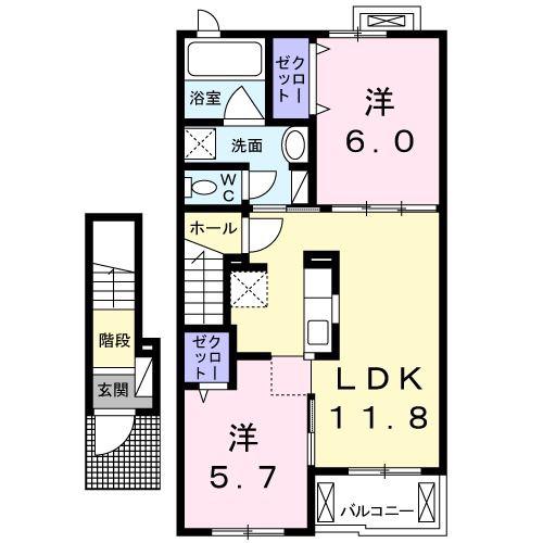 すみれ館(2LDK/2階)の間取り写真