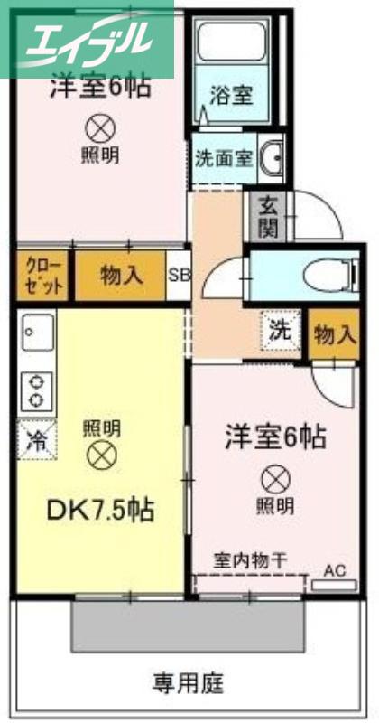 フローレスかおりB棟(2DK/1階)の間取り写真