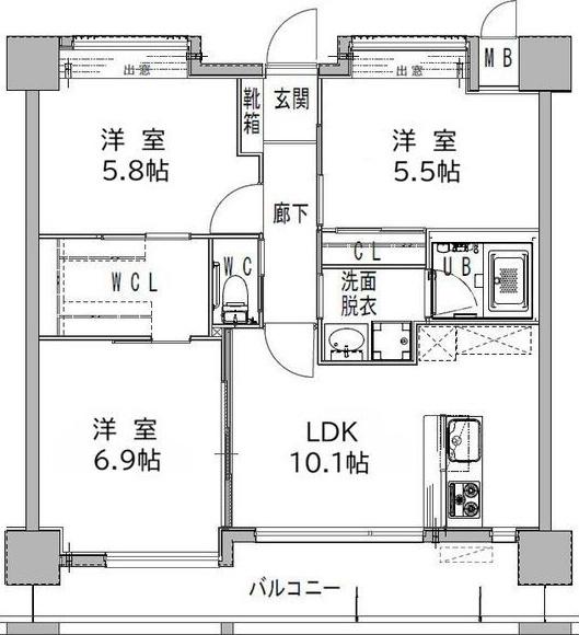 ヒルクレスト菊陽グランデ(3LDK/6階)の間取り写真