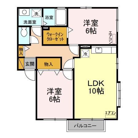 フォーシーズン白羽AB(2LDK/2階)の間取り写真