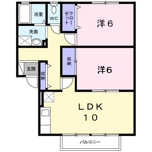 ハイカムール・シュマンA(2LDK/1階)の間取り写真