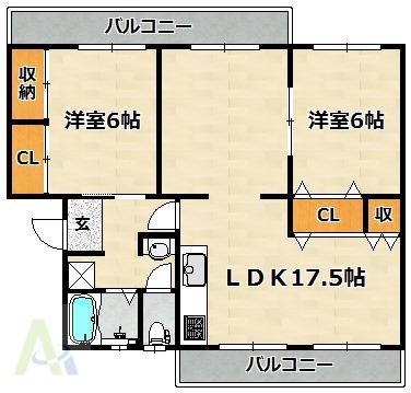 ひよどり台7団地40号棟(2LDK/3階)の間取り写真