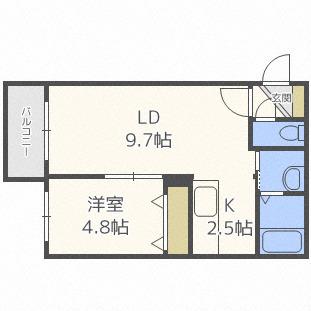 キングハウス環状通東(1LDK/2階)の間取り写真