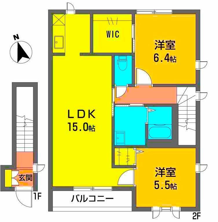 ストロベリーフィールズF(2DK/1階)の間取り写真