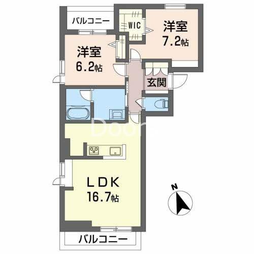 グラシアス奥田(2LDK/1階)の間取り写真