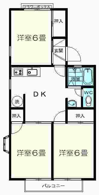 セゾンセジュール B(3DK/2階)の間取り写真