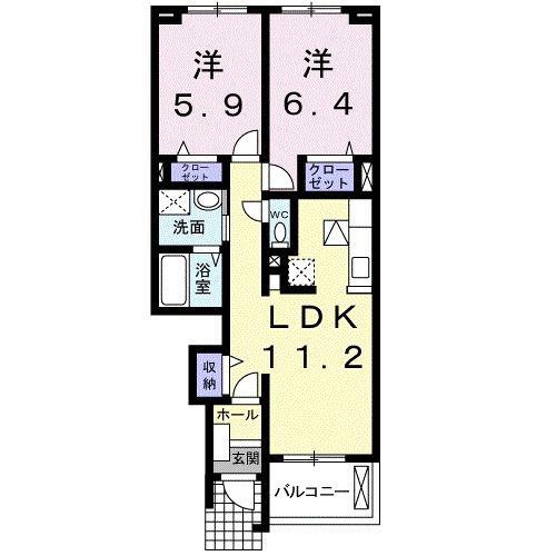 ソレイユ(2LDK/1階)の間取り写真
