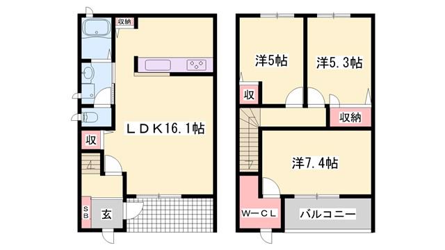 メゾンフローラ A棟(3LDK/1階)の間取り写真