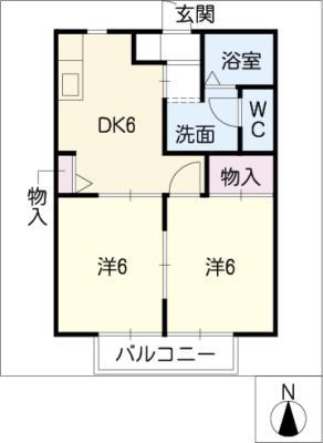 ディアス大倉(2DK/2階)の間取り写真