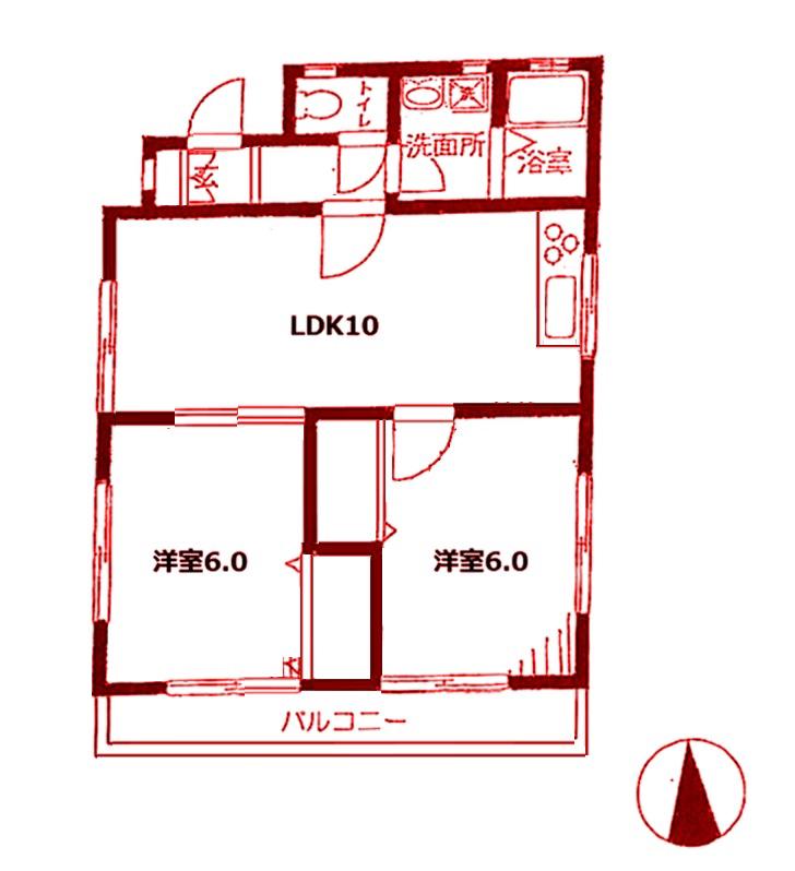 狩場アパート(2LDK/2階)の間取り写真