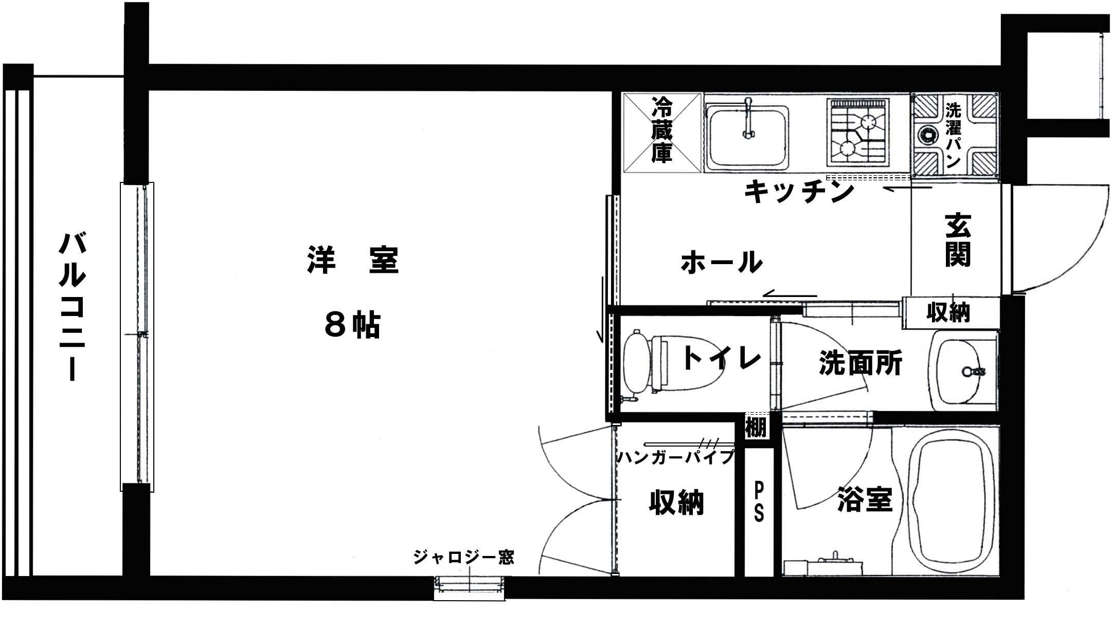 オアシス西新(1K/2階)の間取り写真