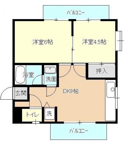 ウイングハイツ(2DK/4階)の間取り写真