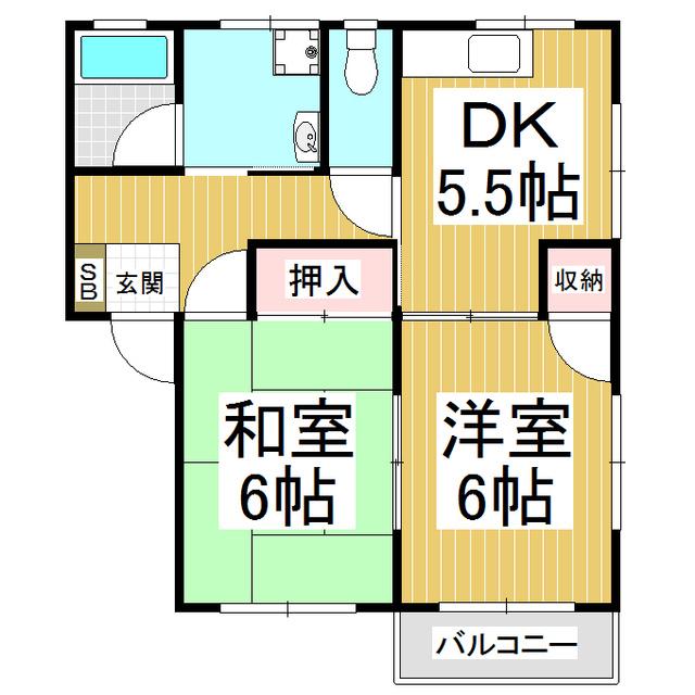 コーポハナミズキ(2DK/1階)の間取り写真